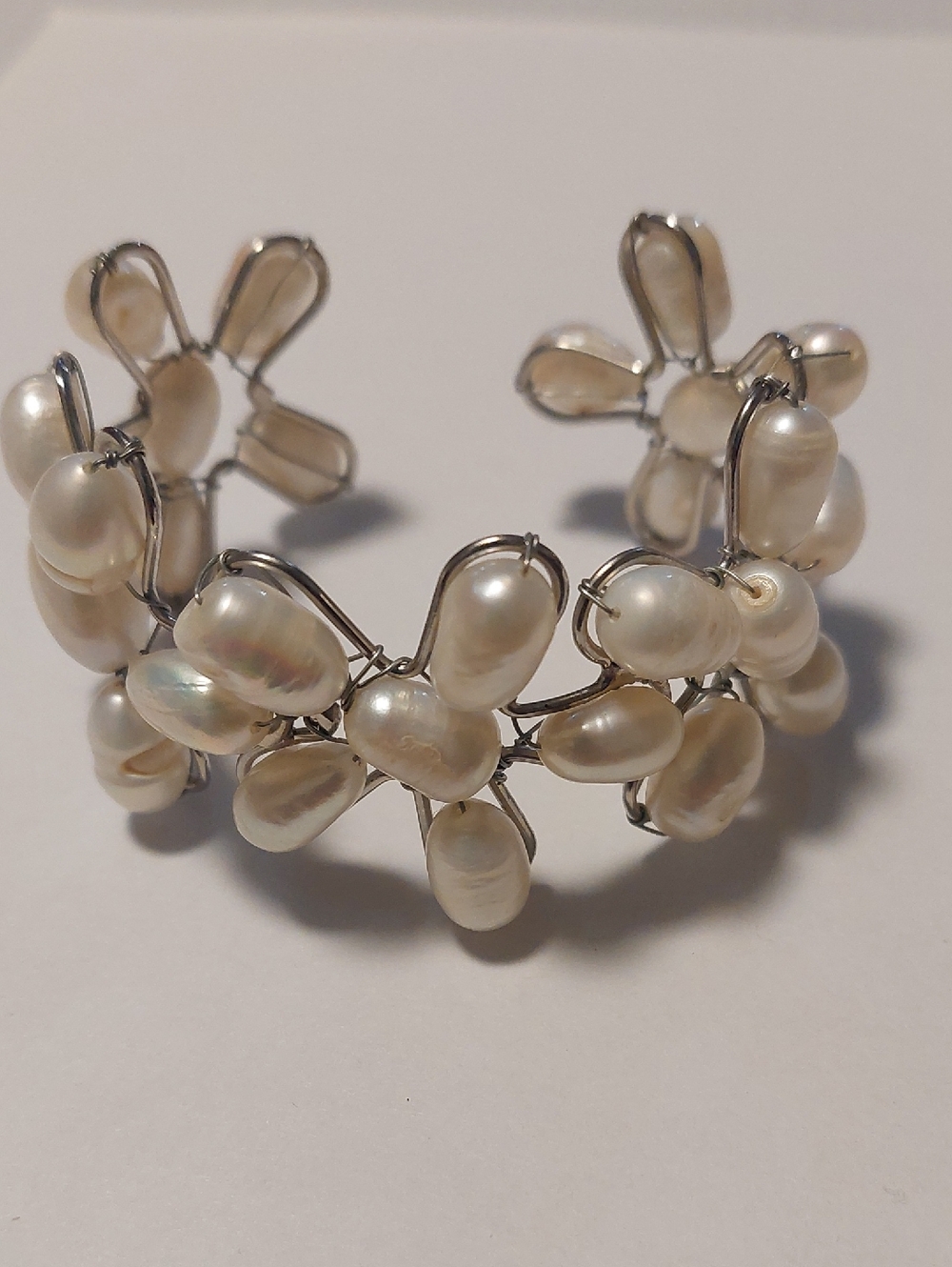 Elegant White Pearl Cluster Cuff Bracelet